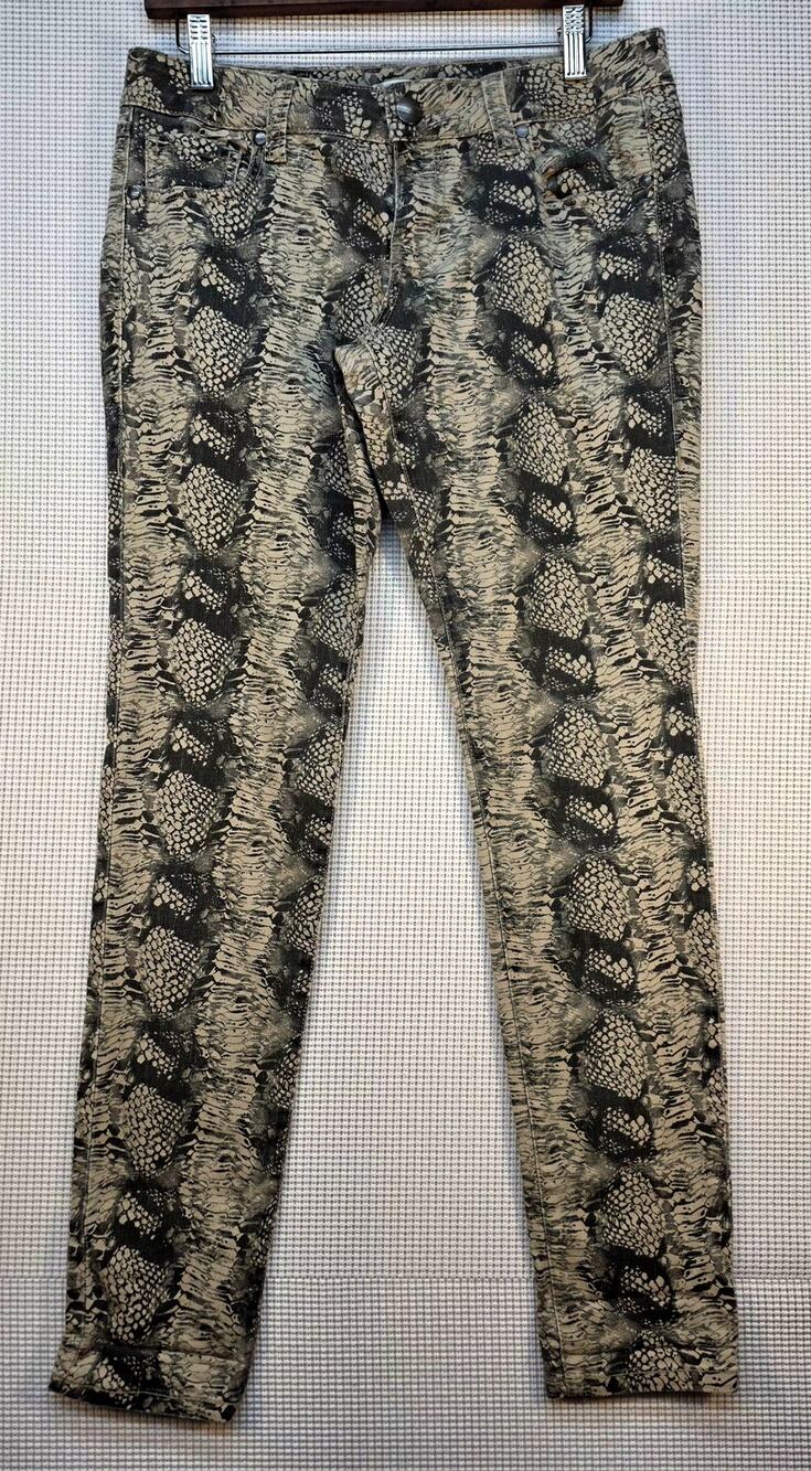 CAbi Diamondback Super Skinny Jeans Size 4 Gray Tan Snake Print 958